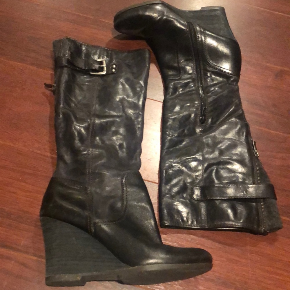 Naya black leather tall shaft boots